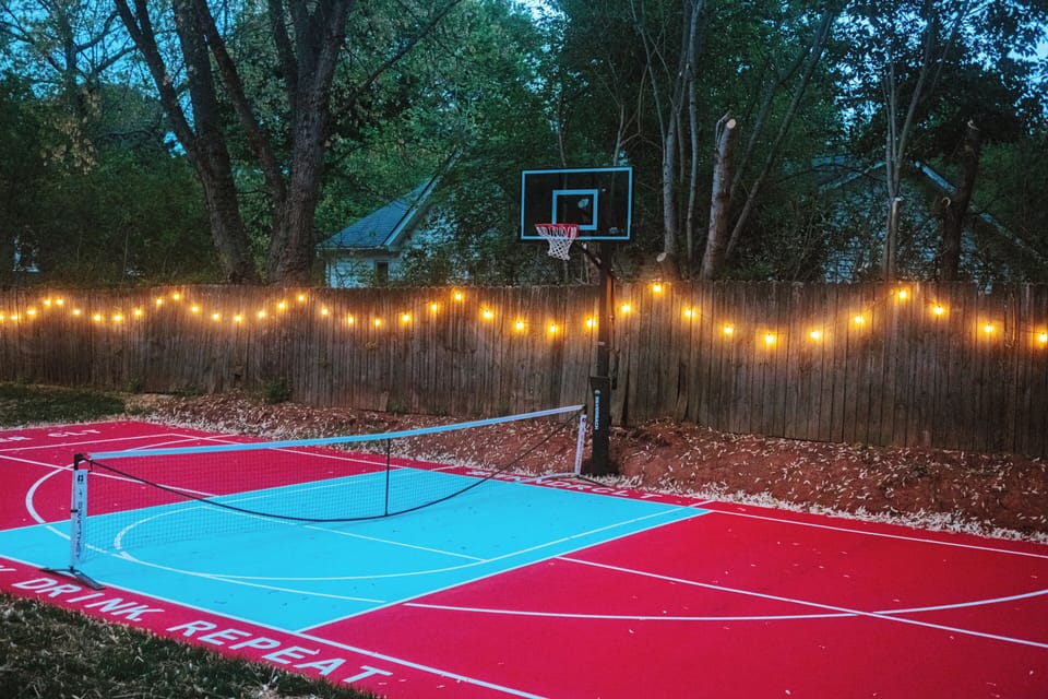 Our court glows at night—perfect for games, pics, and vibing under stars.