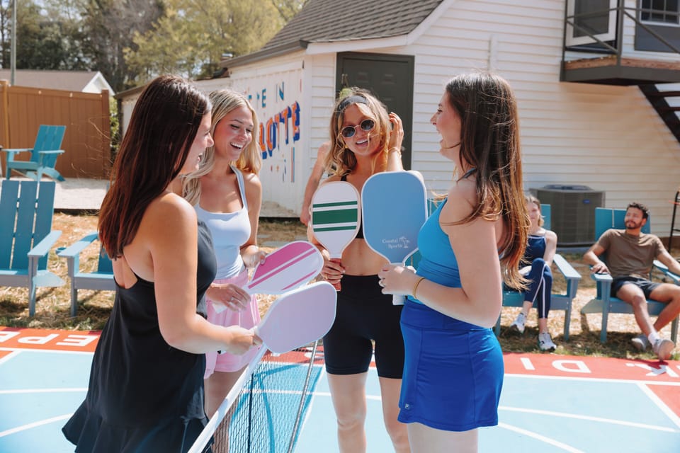 Custom court, cute paddles, and bachelorette vibes—play or just pose!
