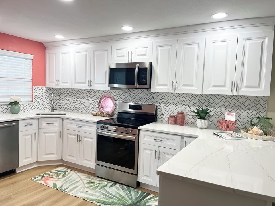 Newly renovated kitchen includes everything you need to make a home-cooked meal.