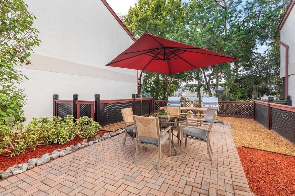 Gather for shaded meals and sunset chats on the patio.