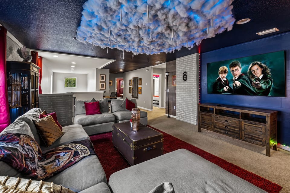 The Harry Potter movie theater is a family favorite with the light up clouds! 