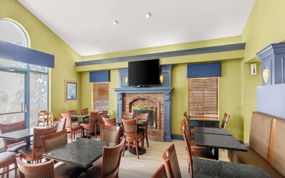 Gather for a cozy breakfast beside the warm fireplace.
