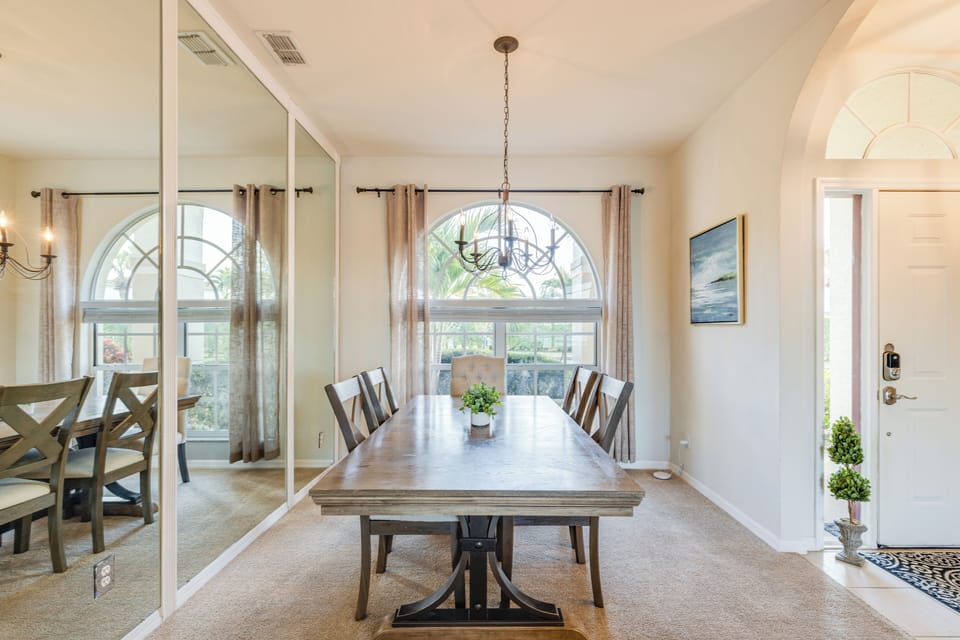 A spacious table perfect for meals and gatherings.
