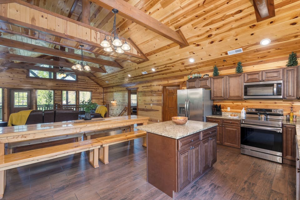 Spacious kitchen and dining area.