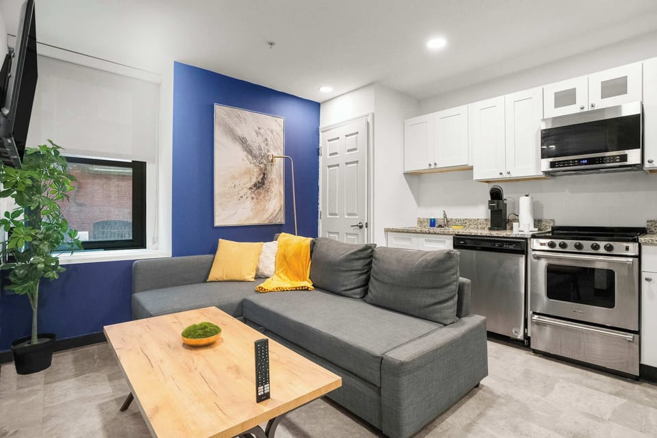 Living area and kitchen