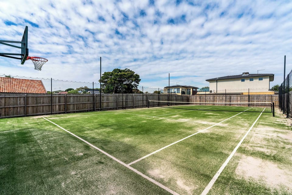 The private, full size, new tennis court - with basketball ring