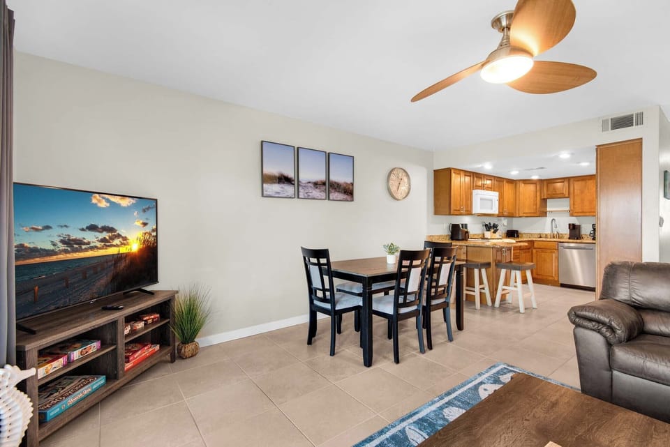 Wind down with a movie on the flat-screen TV