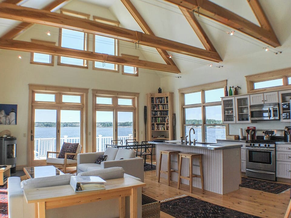 Living area with water views