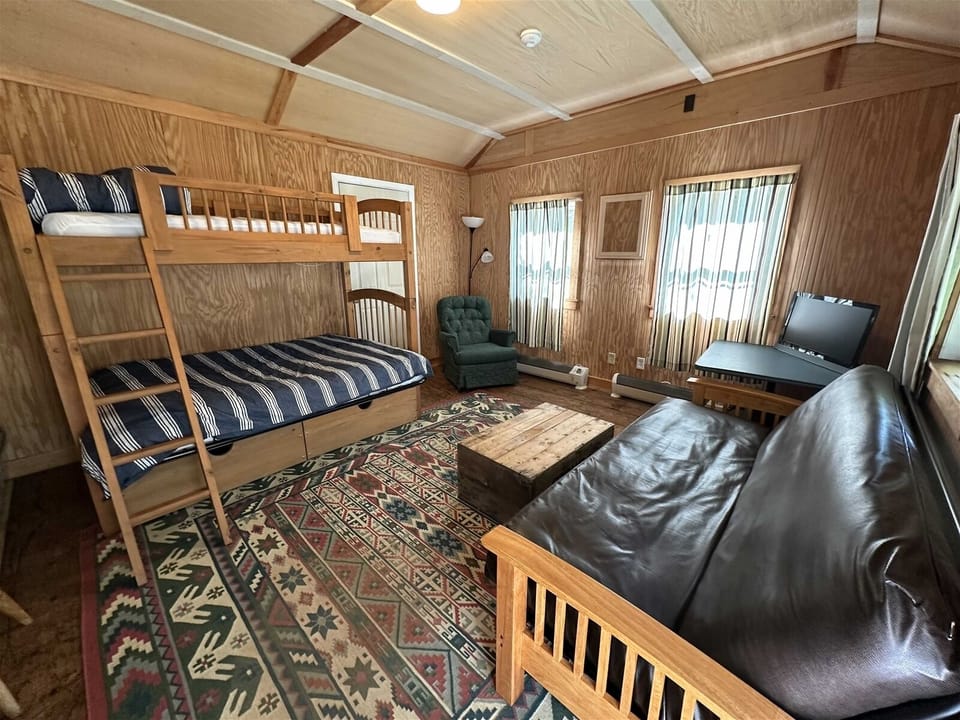 Bunk House with a twin over a full bed. The Futon can also be a full bed.