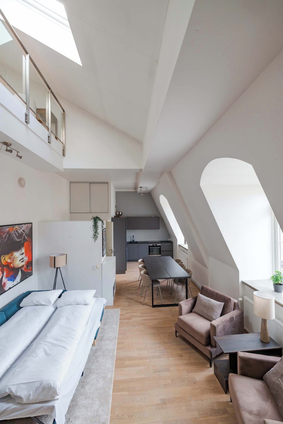 Versatile space suitable for both work and leisure, with a comfortable sleeping area.