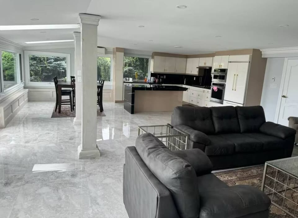 Living room with open space kitchen