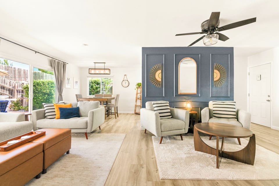 Comfortable reading area and living room. Ottomans with extra storage.