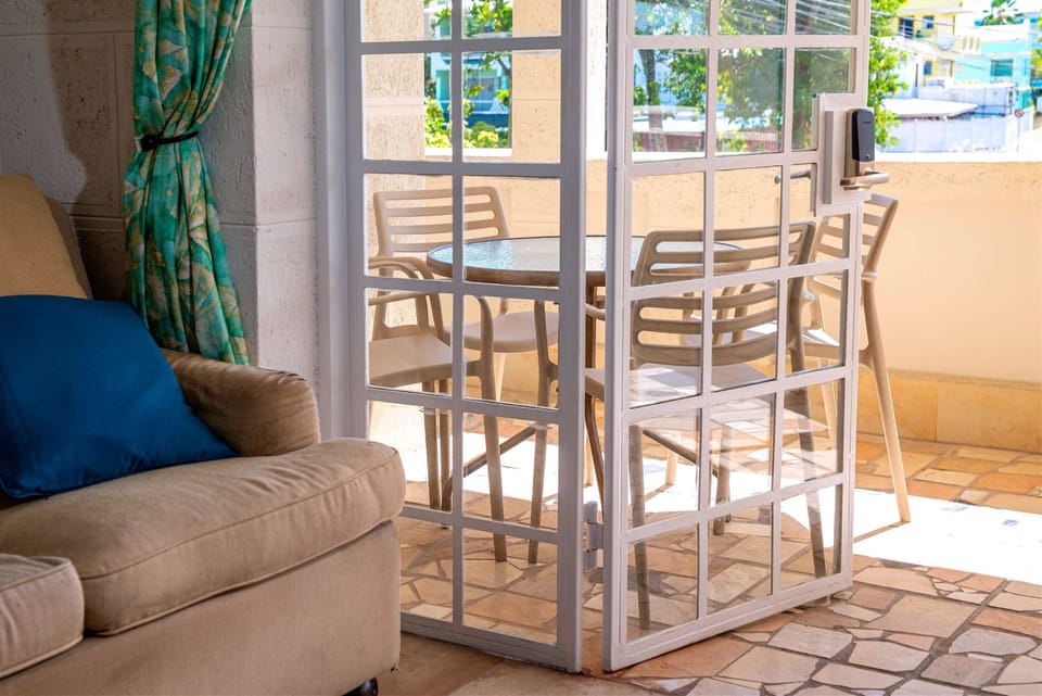 Enjoy your morning coffee or evening cocktails on this shared patio.