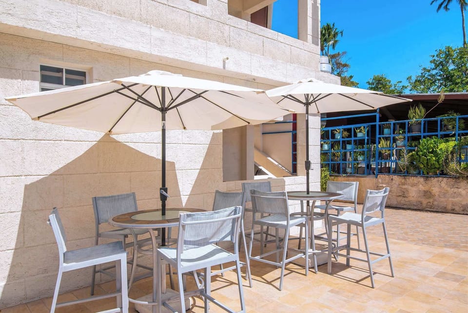 Enjoy our shared patio's comfortable seating.