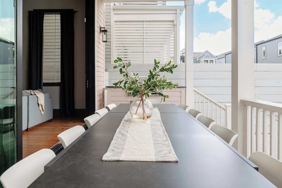 Outdoor dining table (covered), seating for 10-12, gas grill