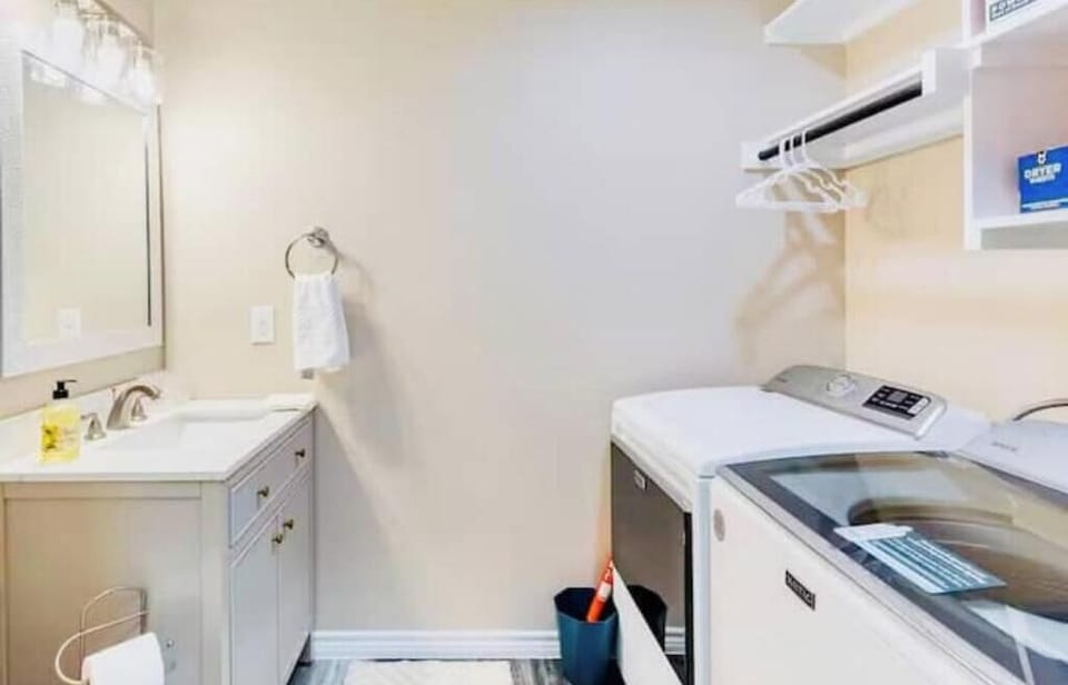 "A half bathroom is available, offering a convenient toilet and sink for guests"