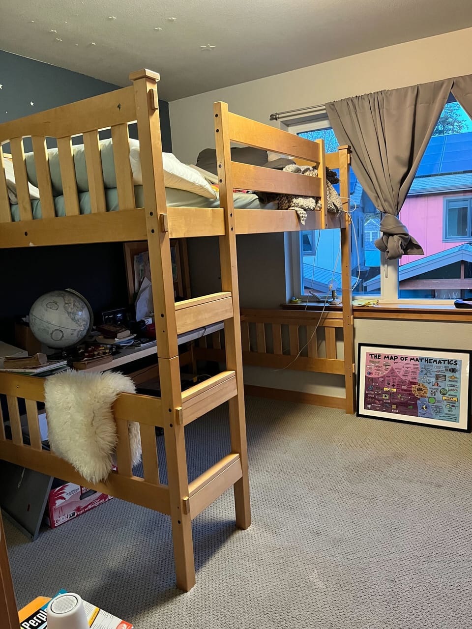 Bedroom 2. The desk underneath could make a home office space.
