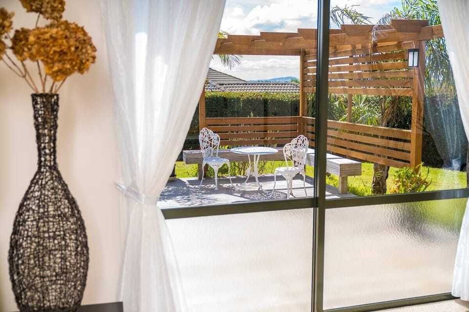 Beautiful garden view from the living room.