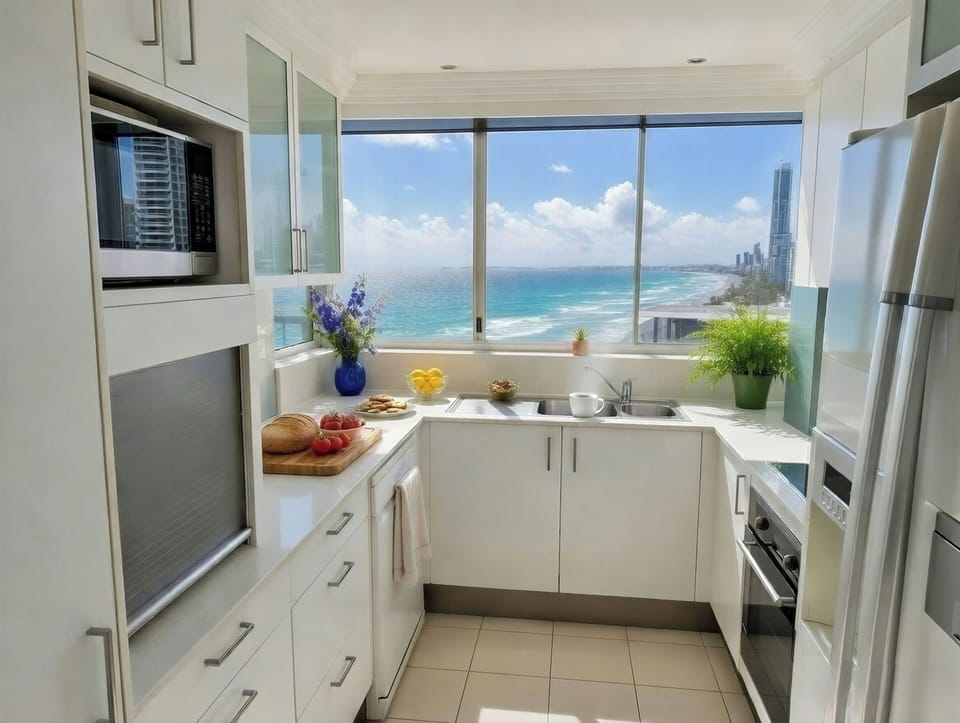Kitchen with ocean views, perfect for preparing meals with a view