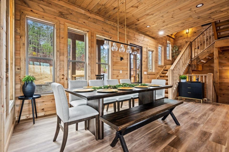 Unwind and soak in the breathtaking mountain views from our dining table