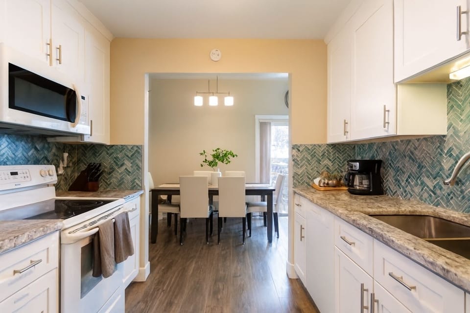 Fully stocked and labeled kitchen makes cooking a breeze, with coffee bar