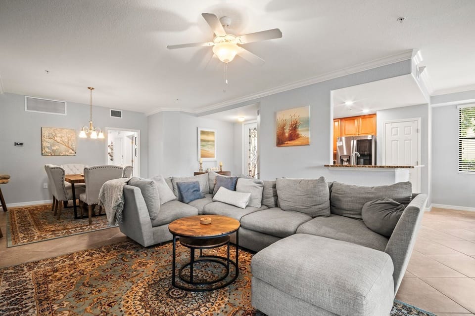 Open living room and dining room