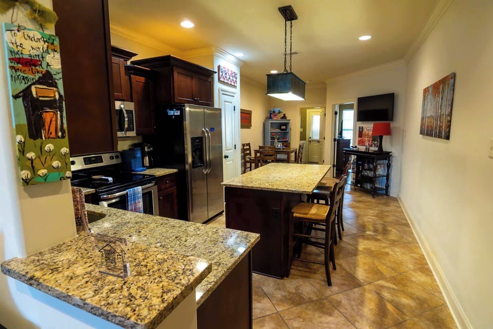 Our fully stocked kitchen is equipped with high-end appliances, cookware, and all the essentials for easily preparing delicious meals.