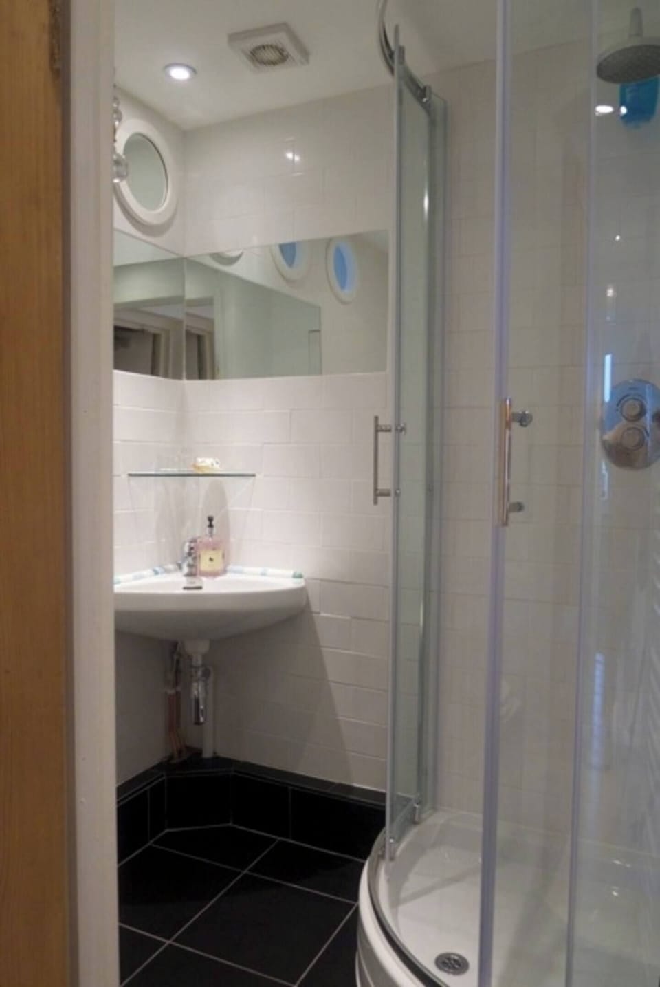 Bathroom with walk in shower, toilet  & basin