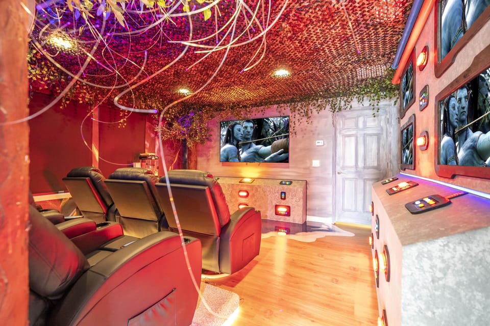 Futuristic home theater with immersive reclining seats
