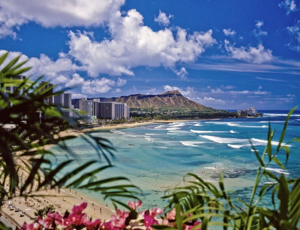 Honolulu's expansive shoreline with a view of Diamond Head State Monument