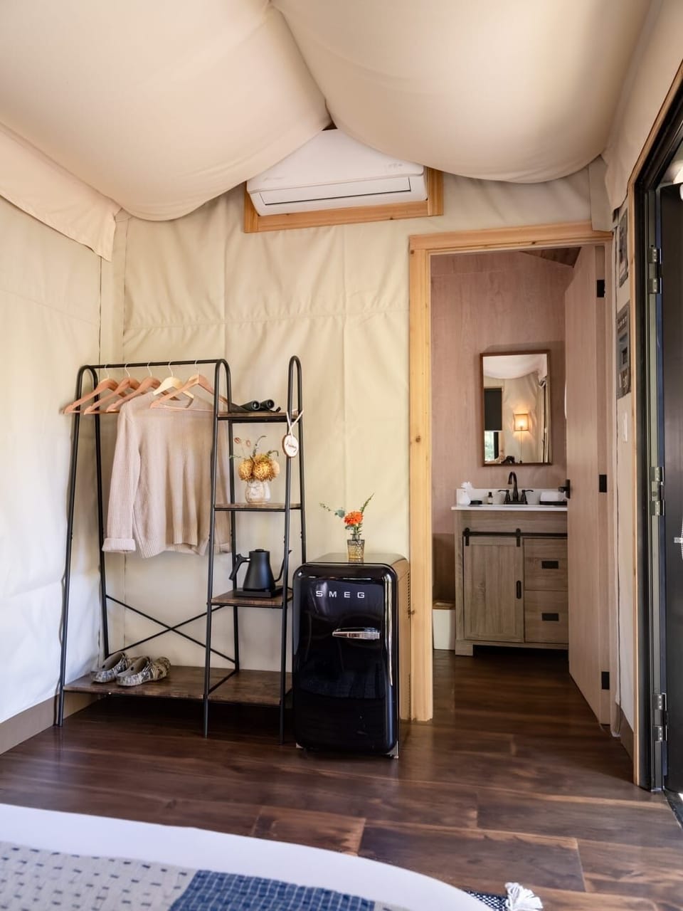 Settle in with handy storage and a private bath nearby.