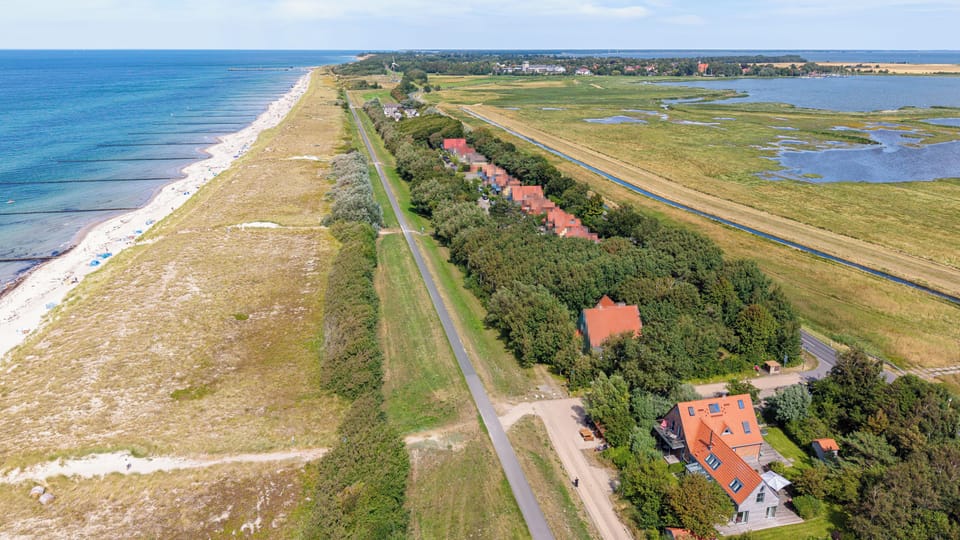 Aerial view of the coastline with houses