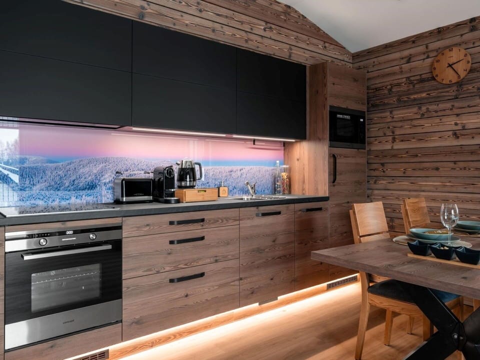 Wood, Kitchen, Flooring, Interior Design, Countertop, Cabinetry, Home Appliance, Wood Stain, Wood Flooring, Natural Material