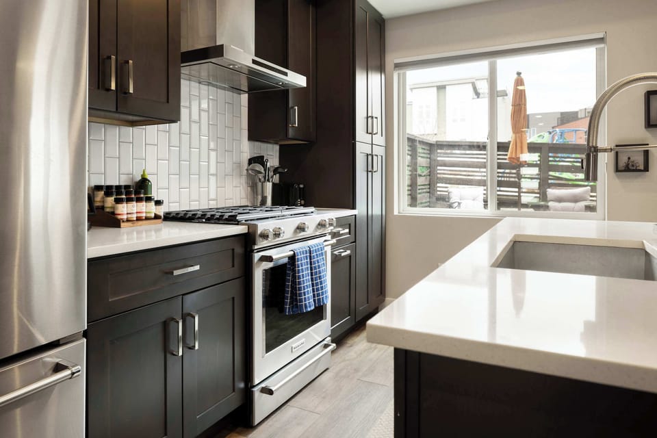 Modern kitchen with stainless steel appliances
