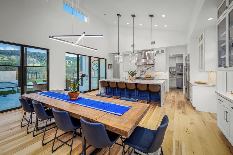 Dining Room Table for 10 with extra seating for 6 at the Kitchen Island