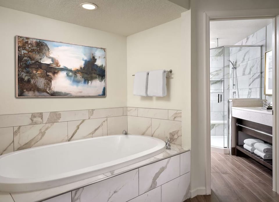 Soak and unwind in a deep tub after a long day.