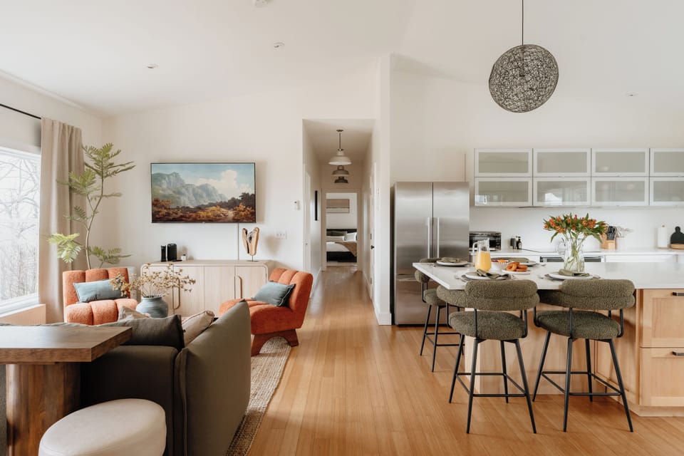 Eat in kitchen with comfy counter stools.