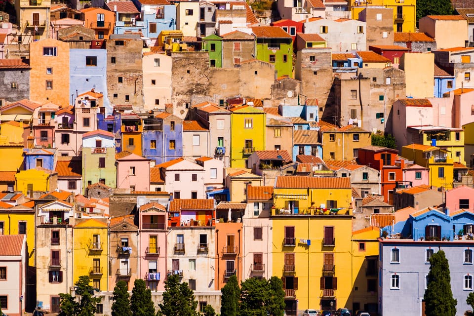 Colorful picturesque buildings of the historic town center of Bosa
