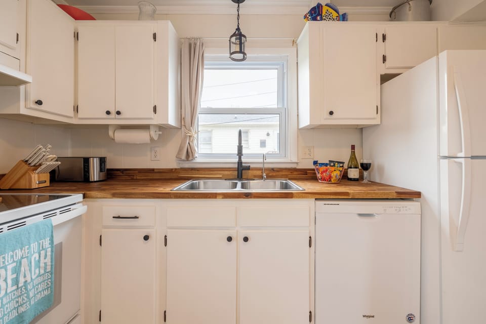 The kitchen cabinets are stocked with everything you may need on your stay. 