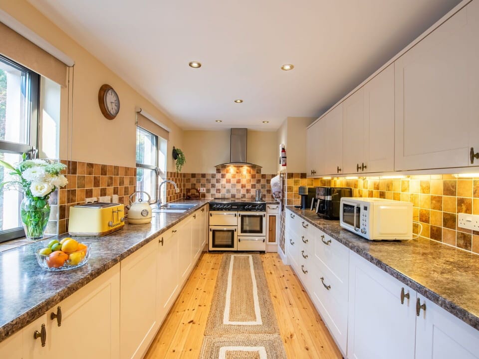 Kitchen, Interior Design, Countertop, Wood, Kitchen Appliance, Cabinetry, Flooring, Major Appliance, Ceiling, Lighting