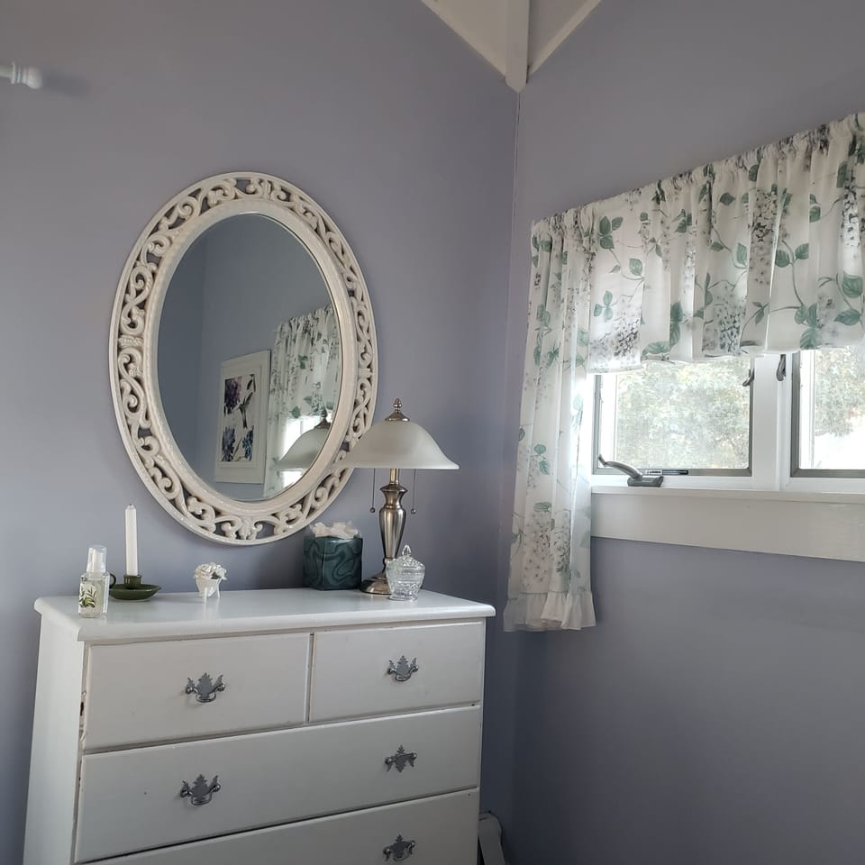 Lilac room is picture perfect.