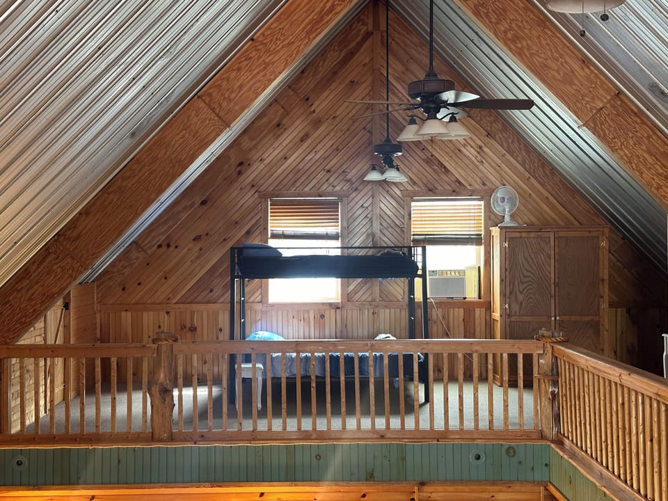 View of loft bunkbeds from loft living room.