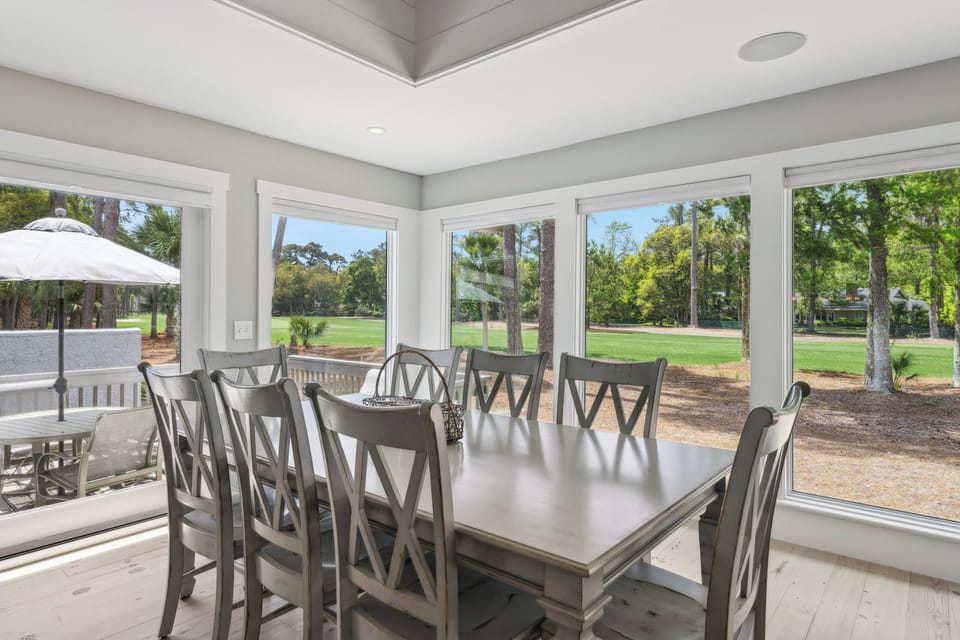 Dining table featuring 8 chairs