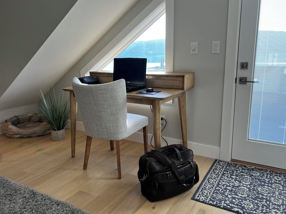 Quiet loft desk area for remote work
