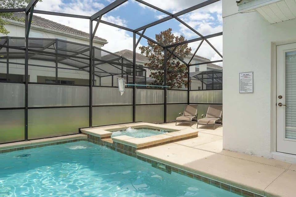 Pool area with nice and cozy area for dining and spa