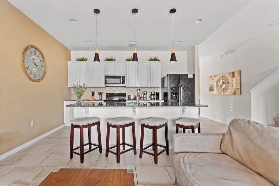 It is easy to make meals in a fully equipped kitchen before or after spending a long day at the parks.