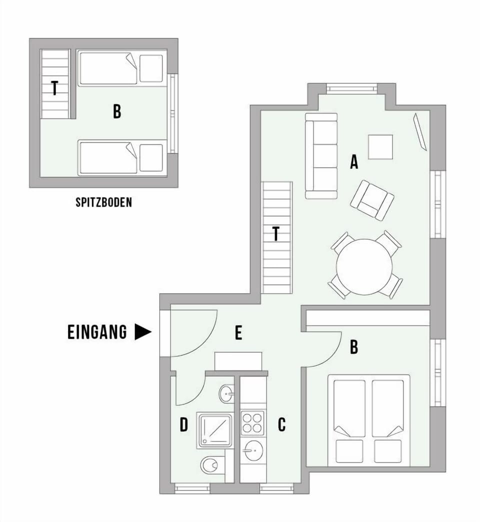 Floor plan of the holiday home with two bedrooms