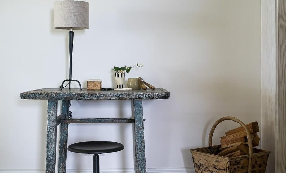 Living Room with Table and Lamp