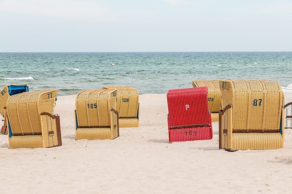 Beach with Deck Chairs and Ocean