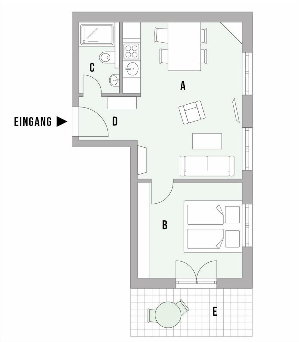 Floor Plan of a Holiday Home with Bedroom and Terrace